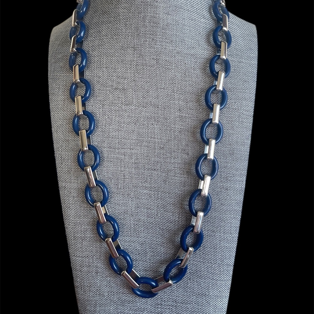 Lia Sophia Navy Blue and Silver Link Chain Necklace